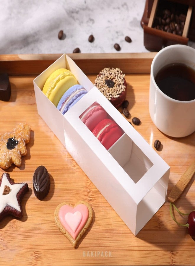 BAKIPACK 30 Macaron Boxes for 4 or 5 Macarons White Macaron Gift Boxes, Candy Boxes, Macarons Box with Clear Window (Interior Measurement 4.8" x 1.9" x 1.9" without Macaron inside) - Image 2